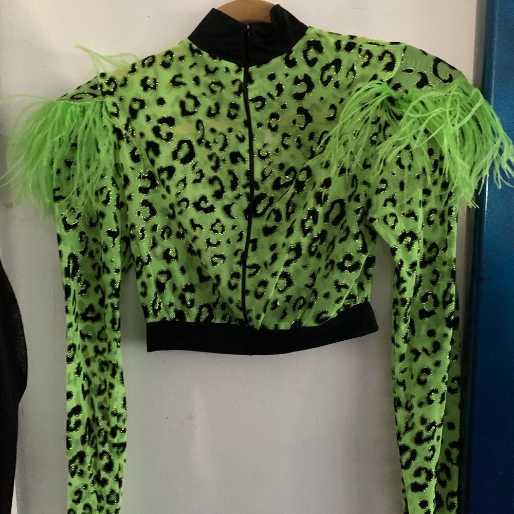 Green Feathery Jazz Crop top Costume